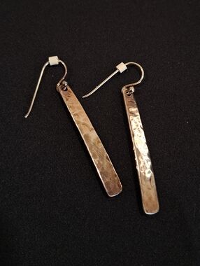 Thai Barse 925 Sterling Silver Hammered Bar Dangle Earrings